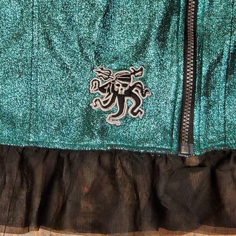 Disney Descendants 3 Girls Sz M 7/8 Teal Sparkle Vest Collar Netted Ruffle